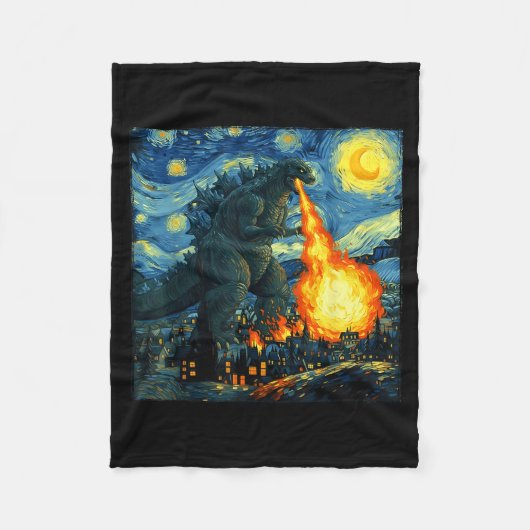 Japanese Monster Kaiju Van Gogh Starry Night Fleecedecke (Vorderseite)