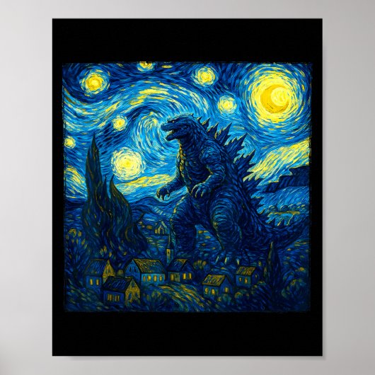 Japanese Monster Kaiju Van Gogh Starry Night  Poster (Vorne)