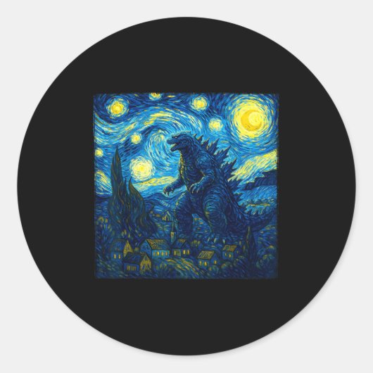 Japanese Monster Kaiju Van Gogh Starry Night Runder Aufkleber (Vorderseite)