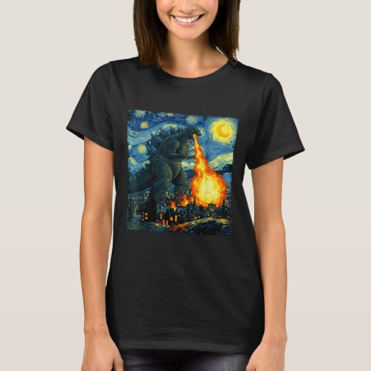 Japanese Monster Kaiju Van Gogh Starry Night T-Shirt (Vorderseite)
