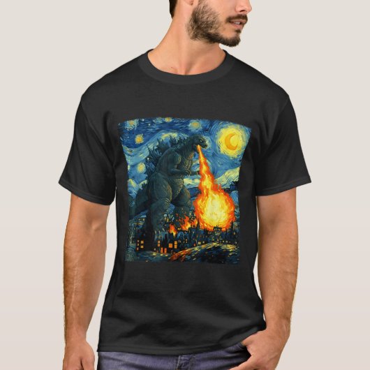 Japanese Monster Kaiju Van Gogh Starry Night T-Shirt (Vorderseite)