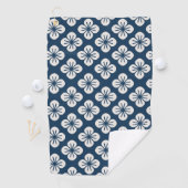 Japanese Navy Blue Ivory Floral Geometric Pattern Golfhandtuch (Insitu)