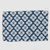 Japanese Navy Blue Ivory Floral Geometric Pattern Golfhandtuch (Horizontal)