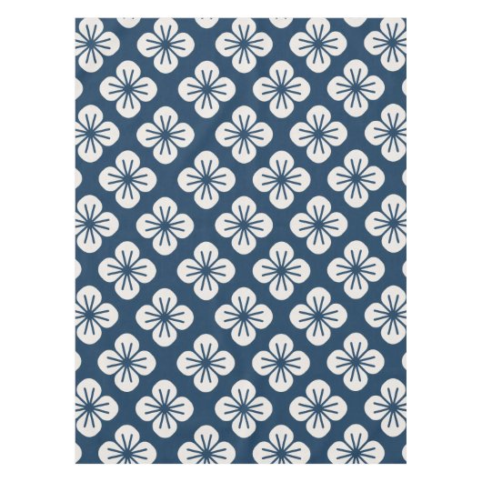 Japanese Navy Blue Ivory Floral Geometric Pattern Tischdecke (Vorderseite)