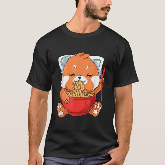 Japanese Noodles Red Panda Eating Ra T-Shirt (Vorderseite)