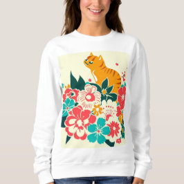 Japanese old scool cat and flowers sweatshirt