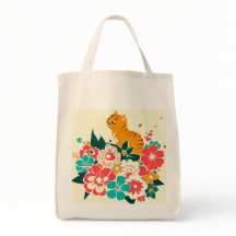 Japanese old scool cat and flowers