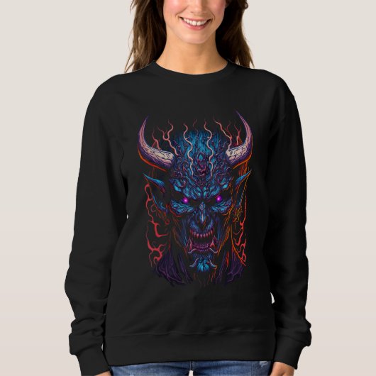 Japanese Oni Mask Demon Face Art Skull Devil Haraj Sweatshirt (Vorderseite)