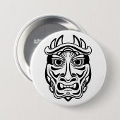 Japanese Oni Mask Tribal Demon Line Art Button (Vorne & Hinten)