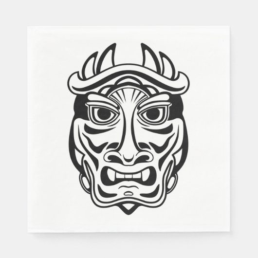 Japanese Oni Mask Tribal Demon Line Art Serviette (Vorderseite)