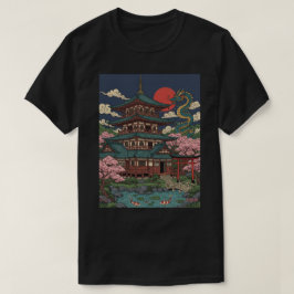 Japanese Pagoda Dragon Sunset T-Shirt