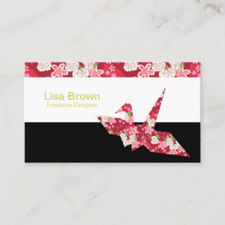 Japanese pattern red origami crane business card visitenkarte