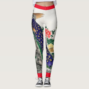 JAPANESE PEACOCK LEGGINGS RED TRIMMED