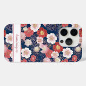 Japanese Pink Floral Pattern Monogrammed Case-Mate iPhone Hülle (Rückseite (Horizontal))