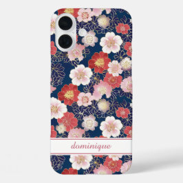 Japanese Pink Floral Pattern Monogrammed iPhone 16 Plus Hülle