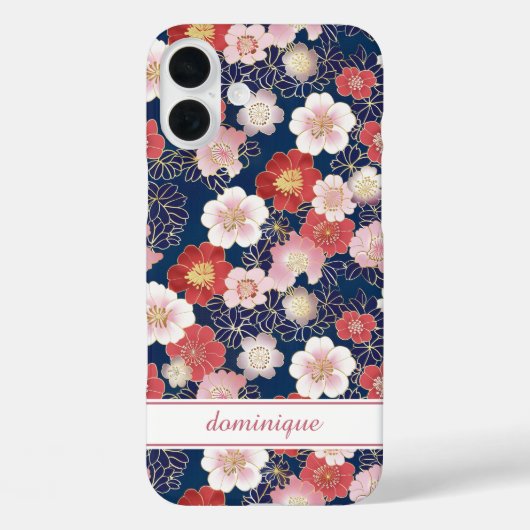 Japanese Pink Floral Pattern Monogrammed Case-Mate iPhone Hülle (Rückseite)