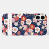 Japanese Pink Floral Pattern Monogrammed Case-Mate iPhone Hülle (Rückseite (Horizontal))