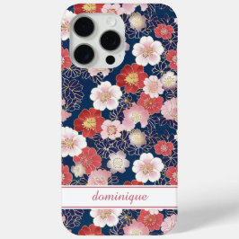 Japanese Pink Floral Pattern Monogrammed Case-Mate iPhone Hülle