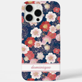 Japanese Pink Floral Pattern Monogrammed iPhone 16 Pro Max Hülle