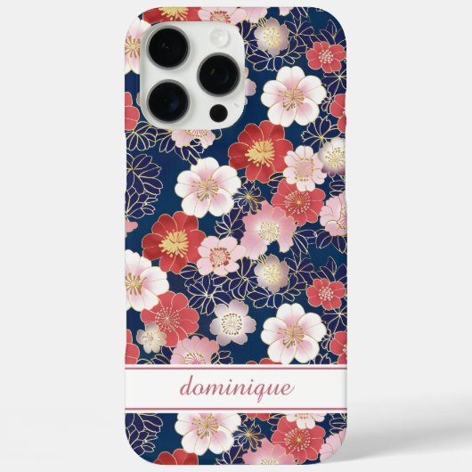 Japanese Pink Floral Pattern Monogrammed Case-Mate iPhone Hülle (Rückseite)