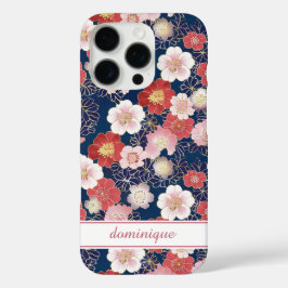 Japanese Pink Floral Pattern Monogrammed iPhone 16 Pro Hülle