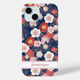 Japanese Pink Floral Pattern Monogrammed Case-Mate iPhone Hülle