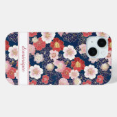 Japanese Pink Floral Pattern Monogrammed Case-Mate iPhone Hülle (Rückseite (Horizontal))