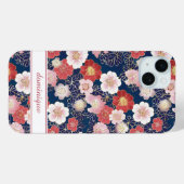 Japanese Pink Floral Pattern Monogrammed Case-Mate iPhone Hülle (Rückseite (Horizontal))