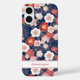 Japanese Pink Floral Pattern Monogrammed iPhone 16 Hülle