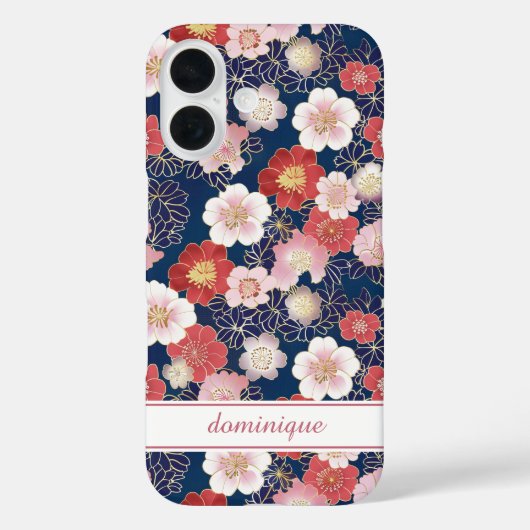 Japanese Pink Floral Pattern Monogrammed Case-Mate iPhone Hülle (Rückseite)