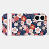 Japanese Pink Floral Pattern Monogrammed Case-Mate iPhone Hülle (Rückseite (Horizontal))