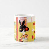 Japanese Rabbit Mask – Retro Floral Mug Kaffeetasse (Mittel)