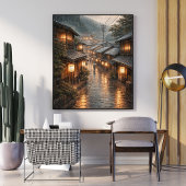 Japanese Rainy Street Poster | Kyoto Night Wall