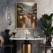 Japanese Rainy Street Poster | Kyoto Night Wall