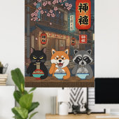 Japanese Ramen cat dog Raccoon Animal Art Noodles Poster (Heimbüro)
