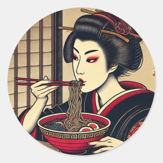 Japanese Ramen Kabuki KImono Ukiyoe Runder Aufkleber (Vorderseite)