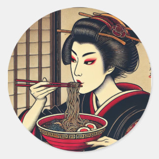 Japanese ramen ukiyoe japan hiroshige kabuki runder aufkleber