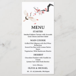Japanese Red-Crowned Crane Wedding Menu Card Menükarte