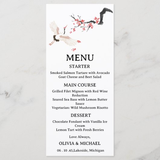 Japanese Red-Crowned Crane Wedding Menu Card  Menükarte (Vorderseite)