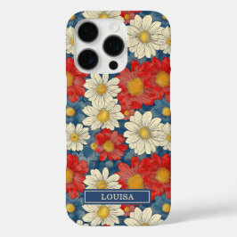 Japanese Red Floral Pattern Monogrammed iPhone 16 Pro Hülle