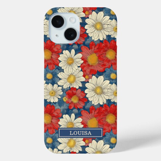 Japanese Red Floral Pattern Monogrammed Case-Mate iPhone Hülle (Rückseite)