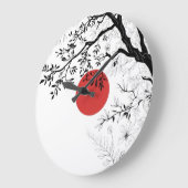 Japanese Red Sun & Brush Tree Art Große Wanduhr (Winkel)