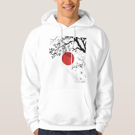 Japanese Red Sun & Brush Tree Art Hoodie (Vorderseite)