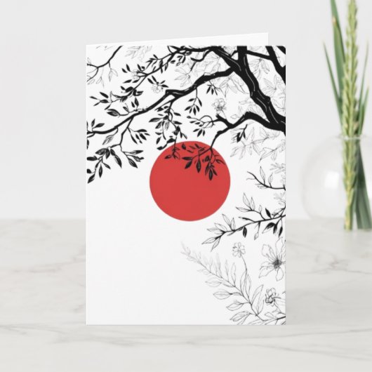 Japanese Red Sun & Brush Tree Art Karte (Vorderseite)