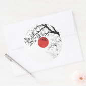 Japanese Red Sun & Brush Tree Art Runder Aufkleber (Umschlag)
