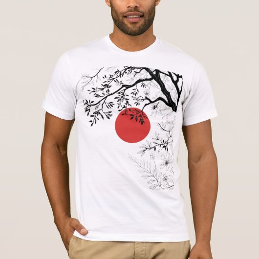 Japanese Red Sun & Brush Tree Art T-Shirt (Vorderseite)