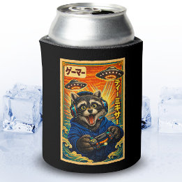 Japanese Retro Vintage UFO Raccoon Funny Gamer Dosenkühler