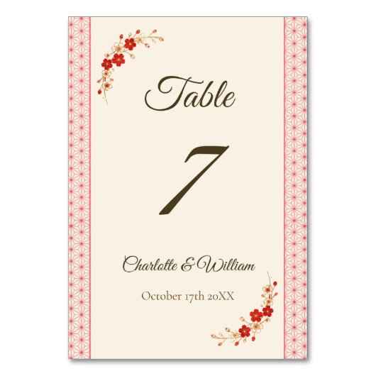 Japanese Sakura Asanoha Table Number Tischnummer (Vorderseite)