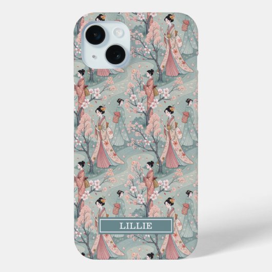 Japanese Sakura Geisha Pattern Monogrammed Case-Mate iPhone Hülle (Rückseite)