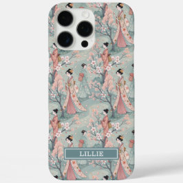 Japanese Sakura Geisha Pattern Monogrammed iPhone 16 Pro Max Hülle